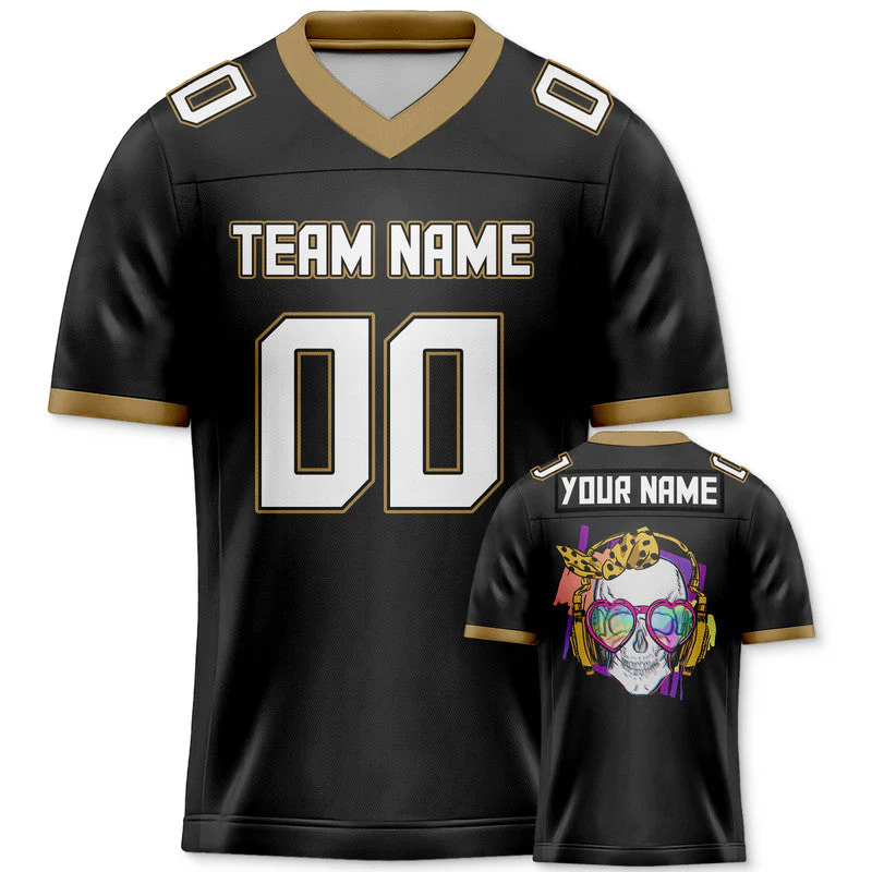 Custom Black Black-Old Gold Authentic Skull Fashion Football Jersey3