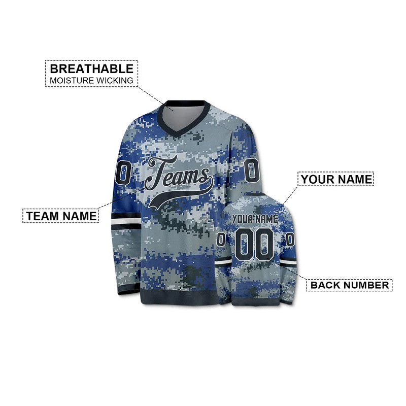 Custom Camo Blue-White Authentic Salute To Service Hockey Jersey